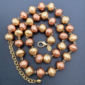 Vintage Joan Rivers Gold & Copper Tone Faux Pearl Link Necklace 23" READ